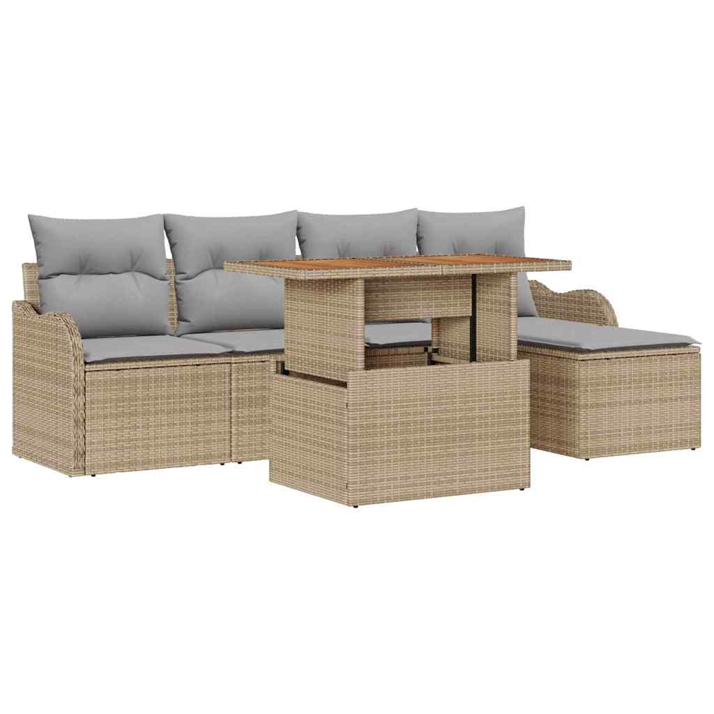 Set Divano da Giardino 6 Pezzi con Cuscini Beige Polyrattan - immagine 2