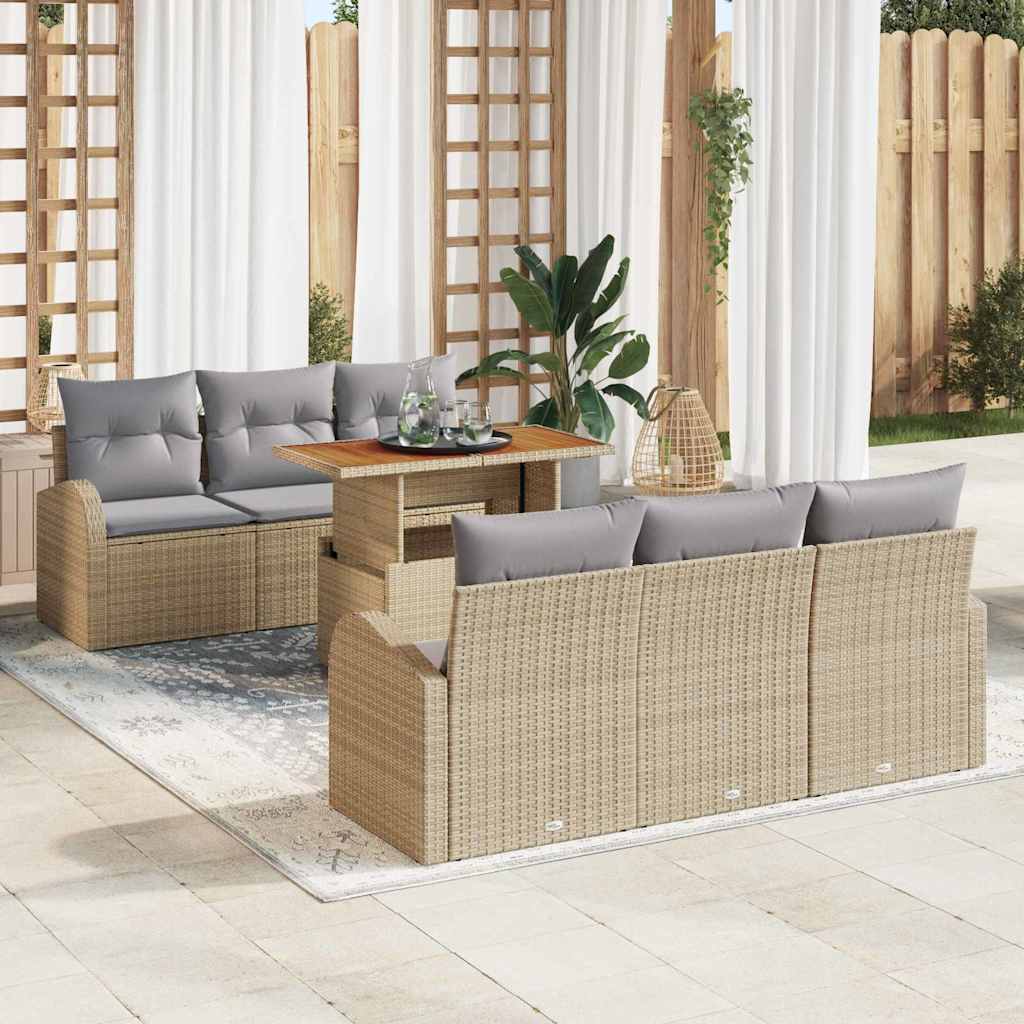 Set Divano da Giardino 7 pcs Beige Poly Rattan