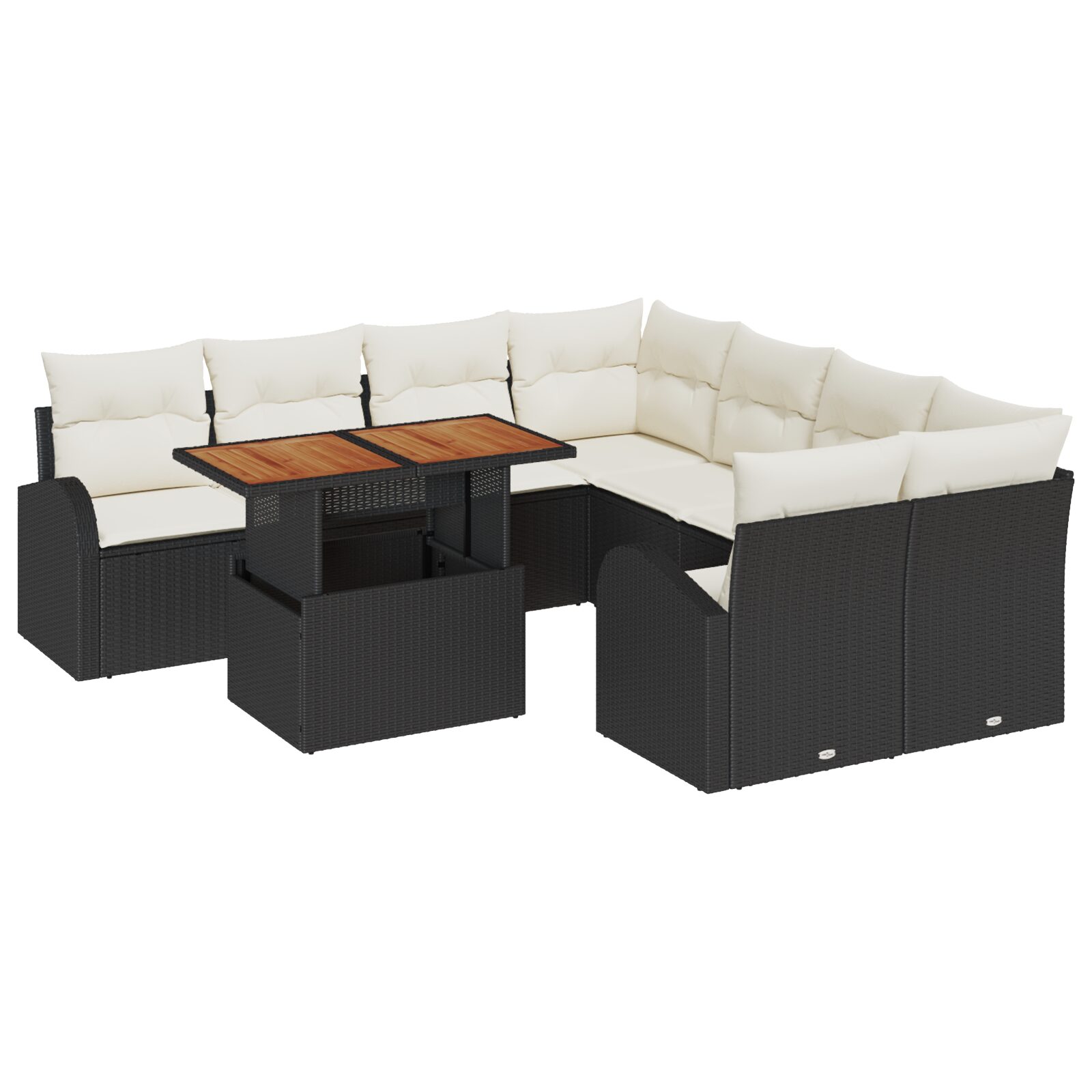 Set Divano da Giardino 9 Pezzi con Cuscini Rattan Polyrattan Nero - immagine 2