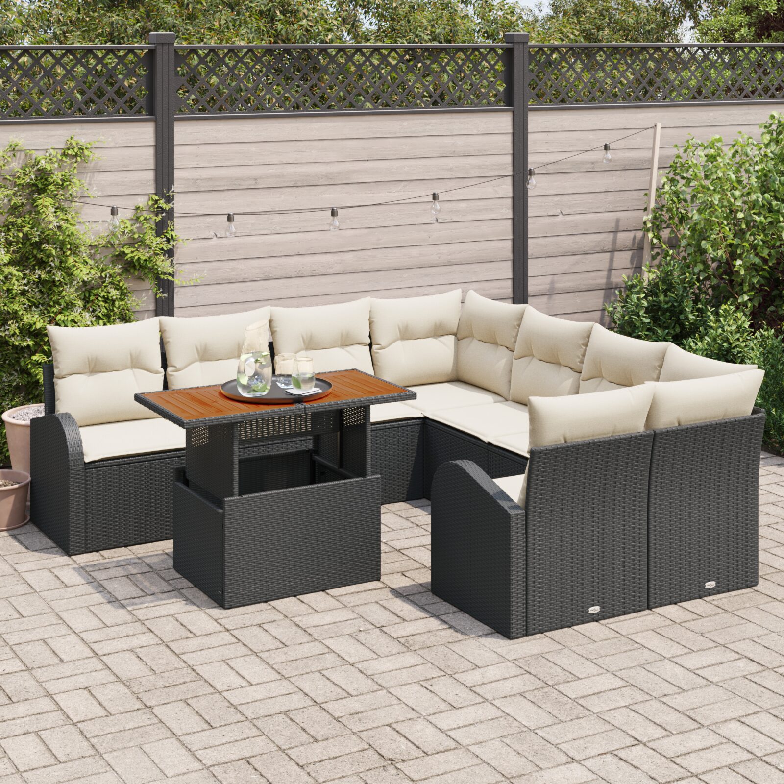 Set Divano da Giardino 9 Pezzi con Cuscini Rattan Polyrattan Nero - immagine 3