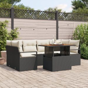 Set Divano da Giardino con Cuscini Polyrattan Nero