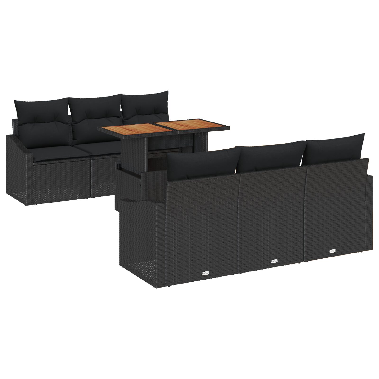 Set da giardino 7 pezzi con cuscini in polyrattan nero - immagine 2
