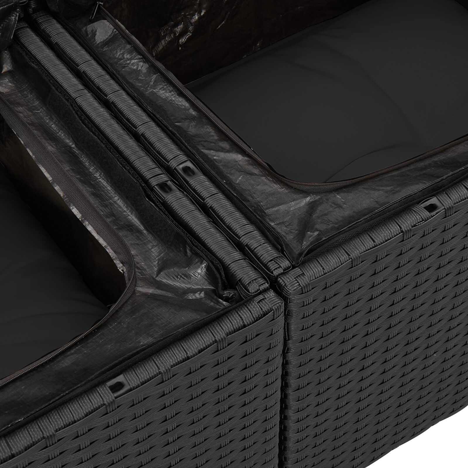 Set da giardino 7 pezzi con cuscini in polyrattan nero - immagine 7