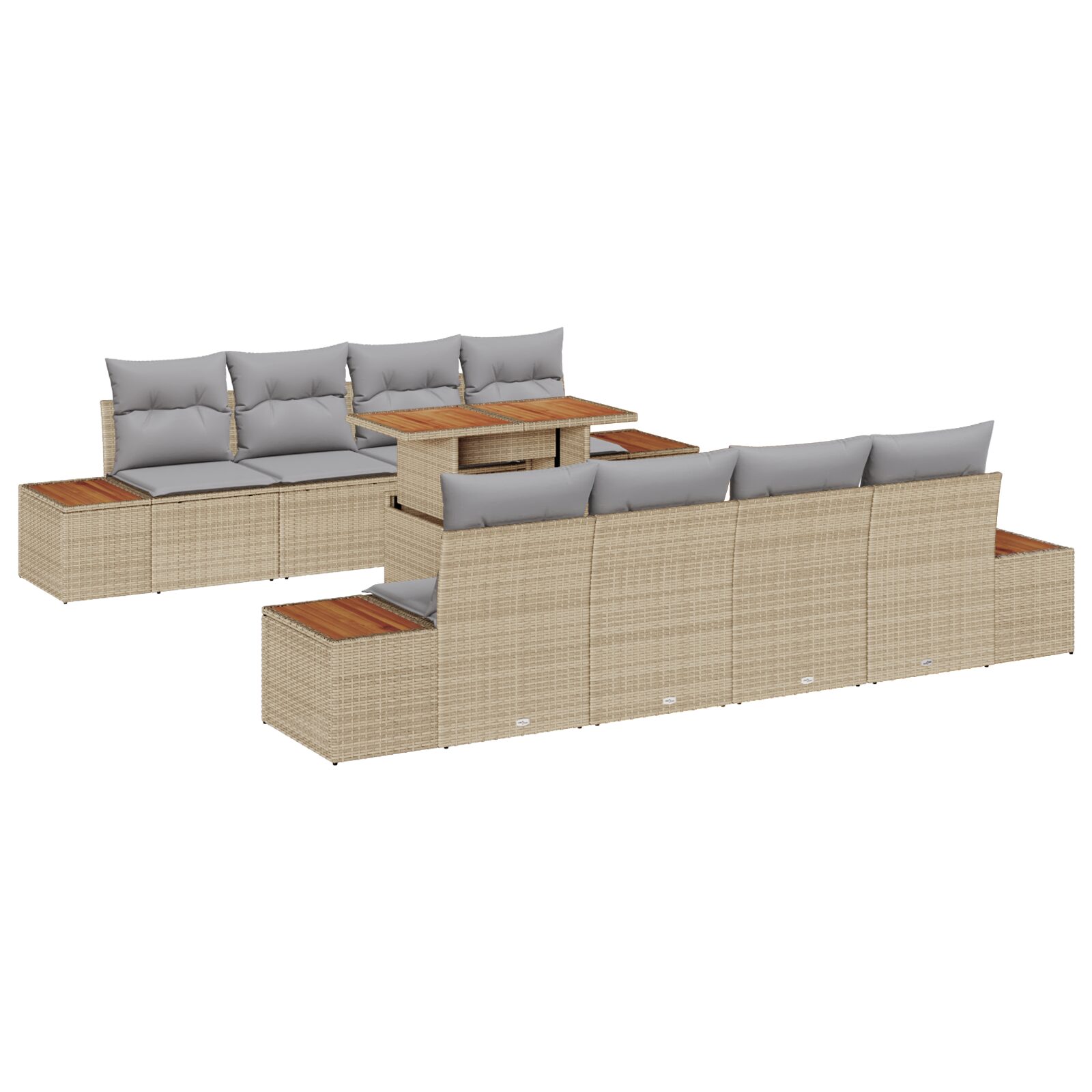 Set di Sofà da Giardino 9 Pezzi con Cuscini Beige Polyrattan - immagine 2