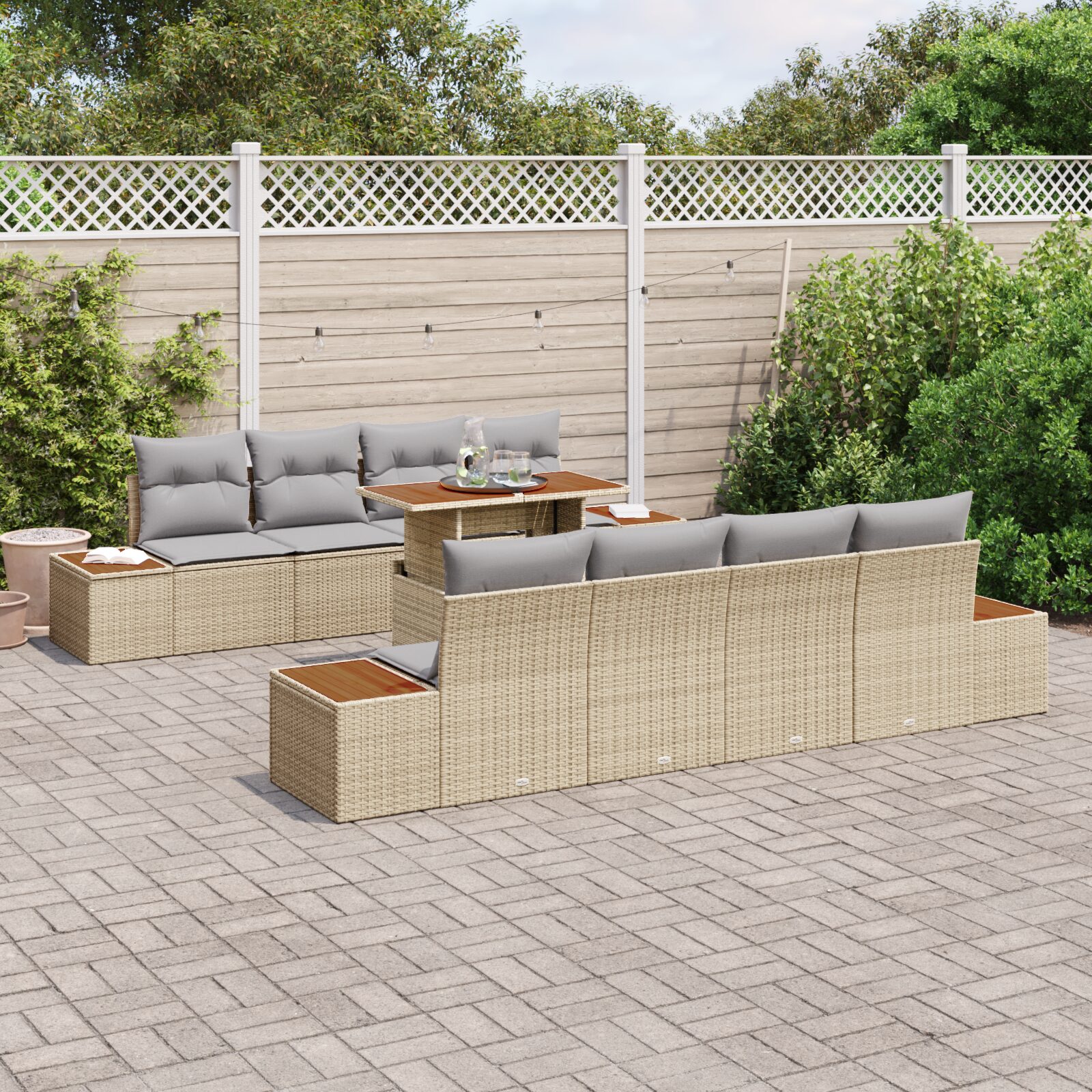 Set di Sofà da Giardino 9 Pezzi con Cuscini Beige Polyrattan - immagine 3
