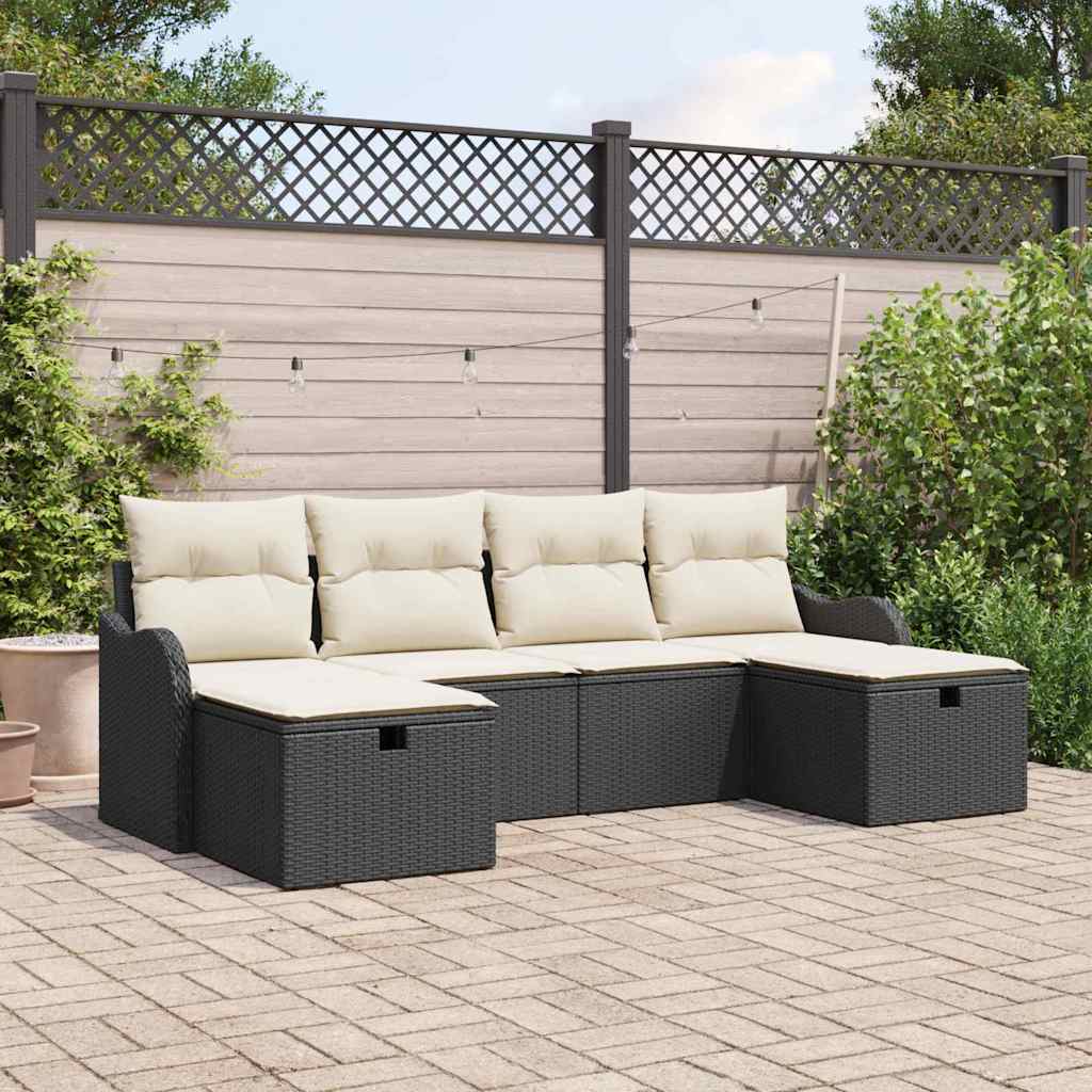 Set Divano da Giardino 6 pcs Nero e crema 231 x 117 x 85 cm