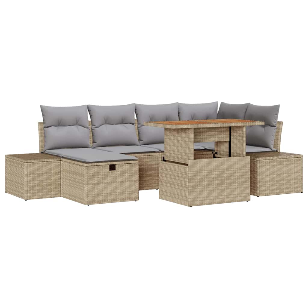 Set Divano da Giardino con cuscino 7 pcs Beige Poly Rattan - immagine 2