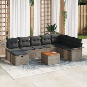 Set di Divani da Giardino 9 Pezzi con Cuscini Grigio Polyrattan