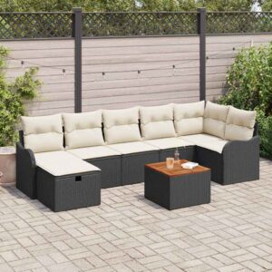 Set Divani Giardino 8 pezzi con Cuscini Nero Rattan Polietilene