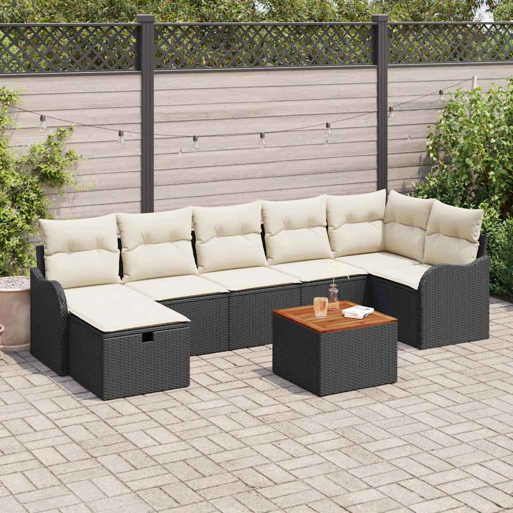 Set Divani Giardino 8 pezzi con Cuscini Nero Rattan Polietilene