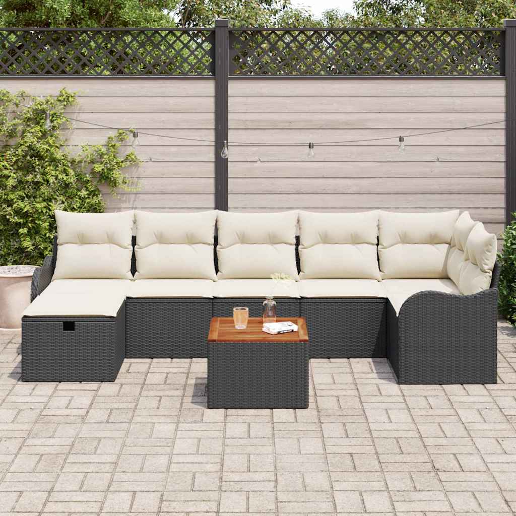 Set Divani Giardino 8 pezzi con Cuscini Nero Rattan Polietilene - immagine 3