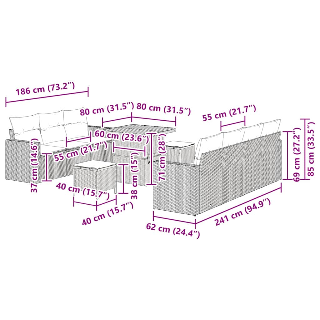 Set Divano da Giardino 10 Pezzi con Cuscini Beige Polyrattan Acacia - immagine 9