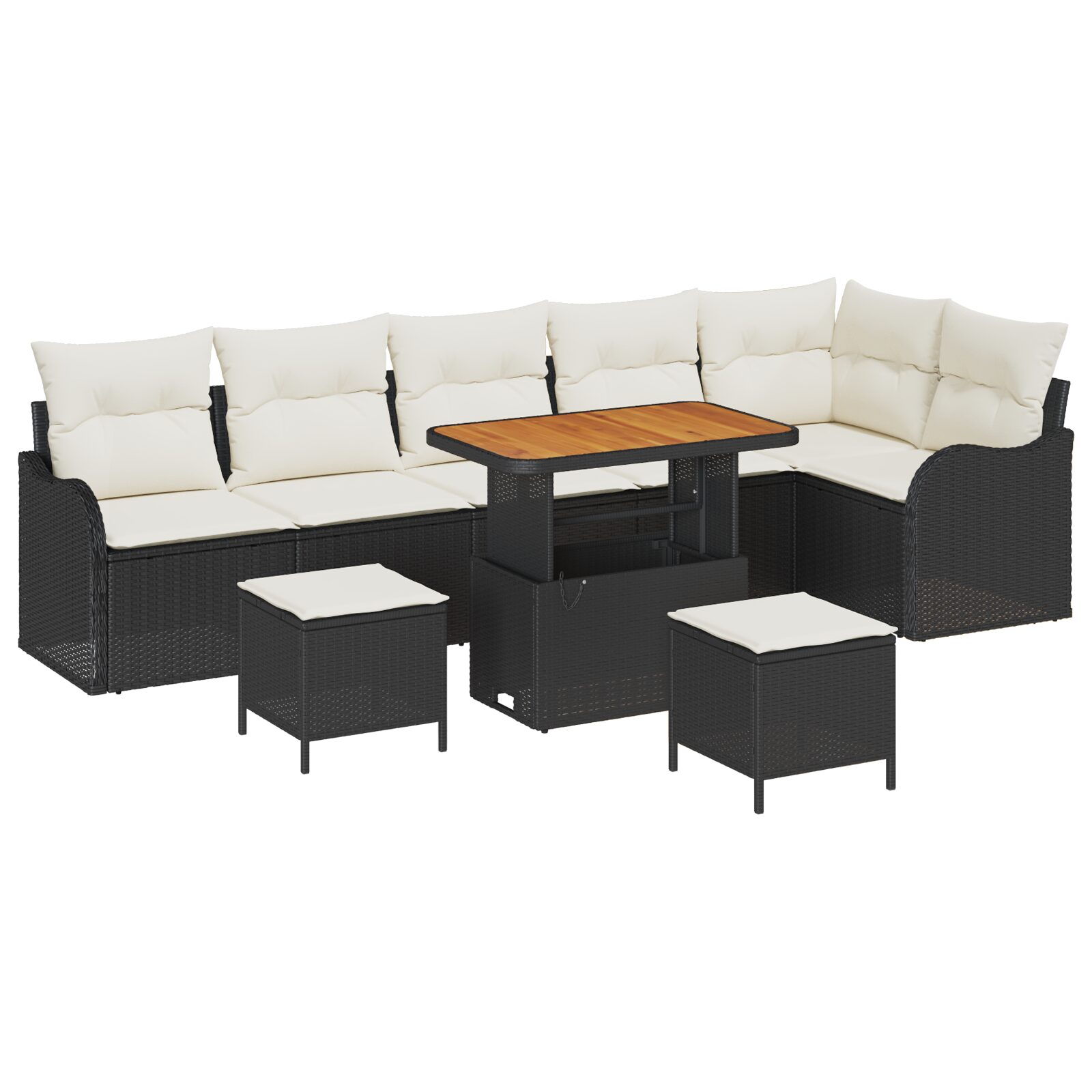 Set Divano Giardino da 9 Pezzi con Cuscini Nero Polyrattan Acacia - immagine 2