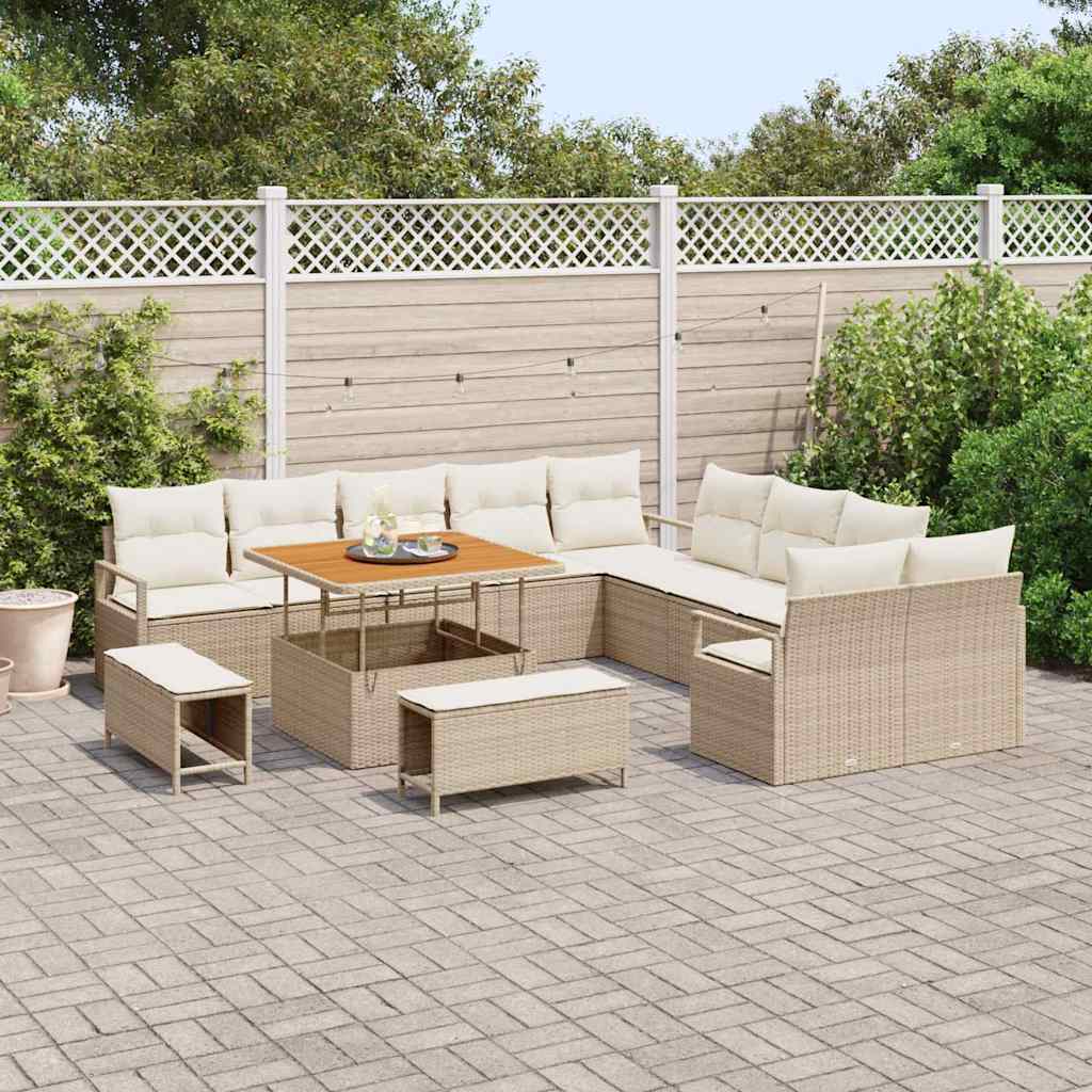 Set Divano da Giardino con cuscino 13 pcs Nero Poly Rattan - immagine 3
