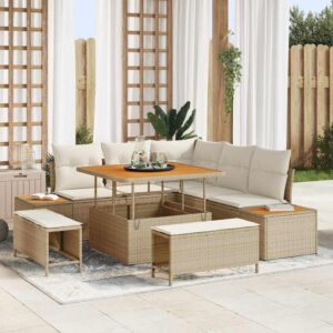 Set Divano da Giardino con cuscino 8 pcs Nero Poly Rattan