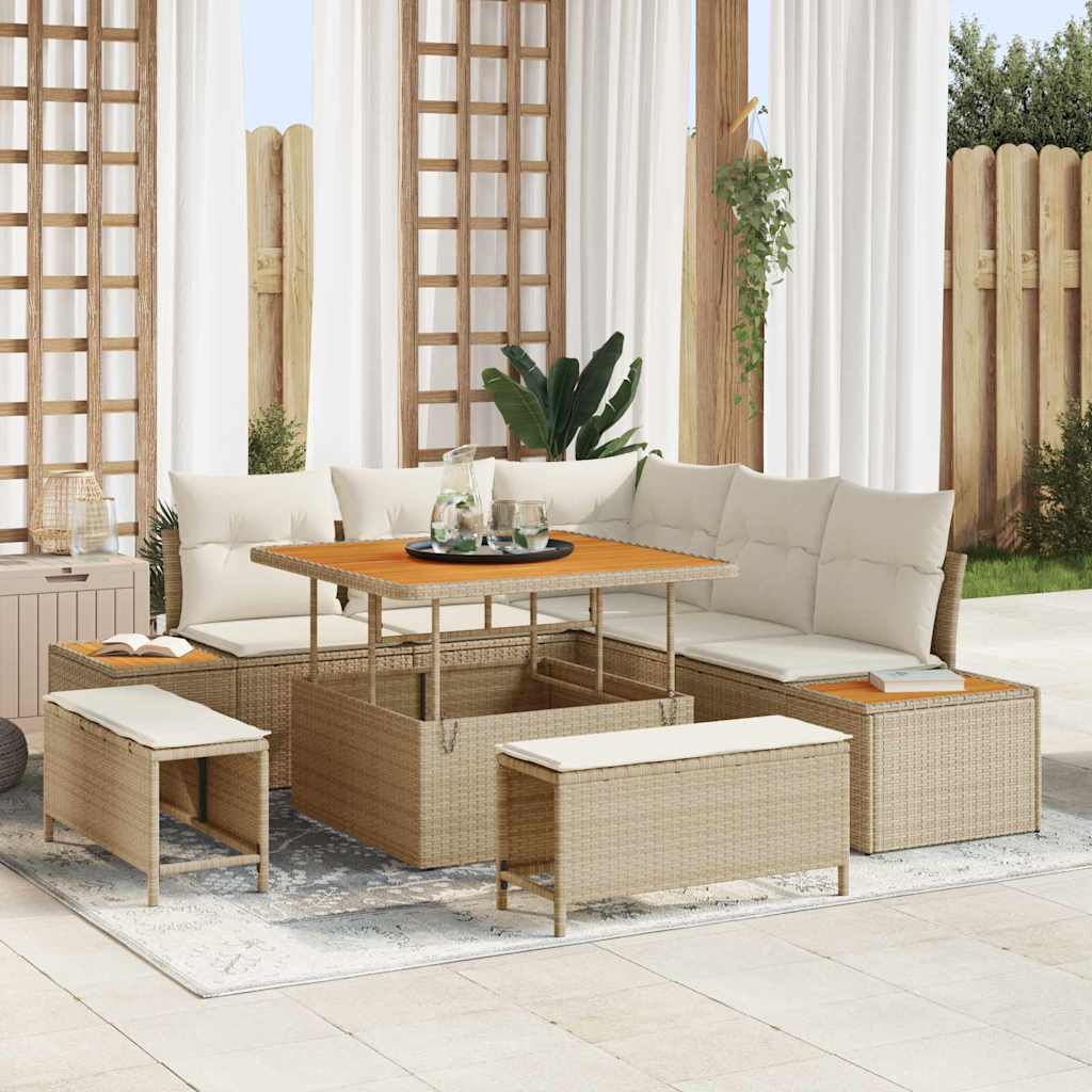 Set Divano da Giardino con cuscino 8 pcs Nero Poly Rattan