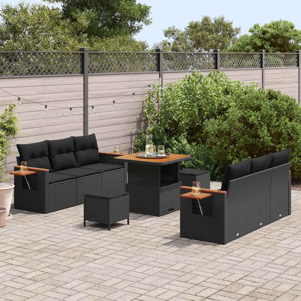 Set Divano da Giardino con cuscino 9 pcs Nero - immagine 3