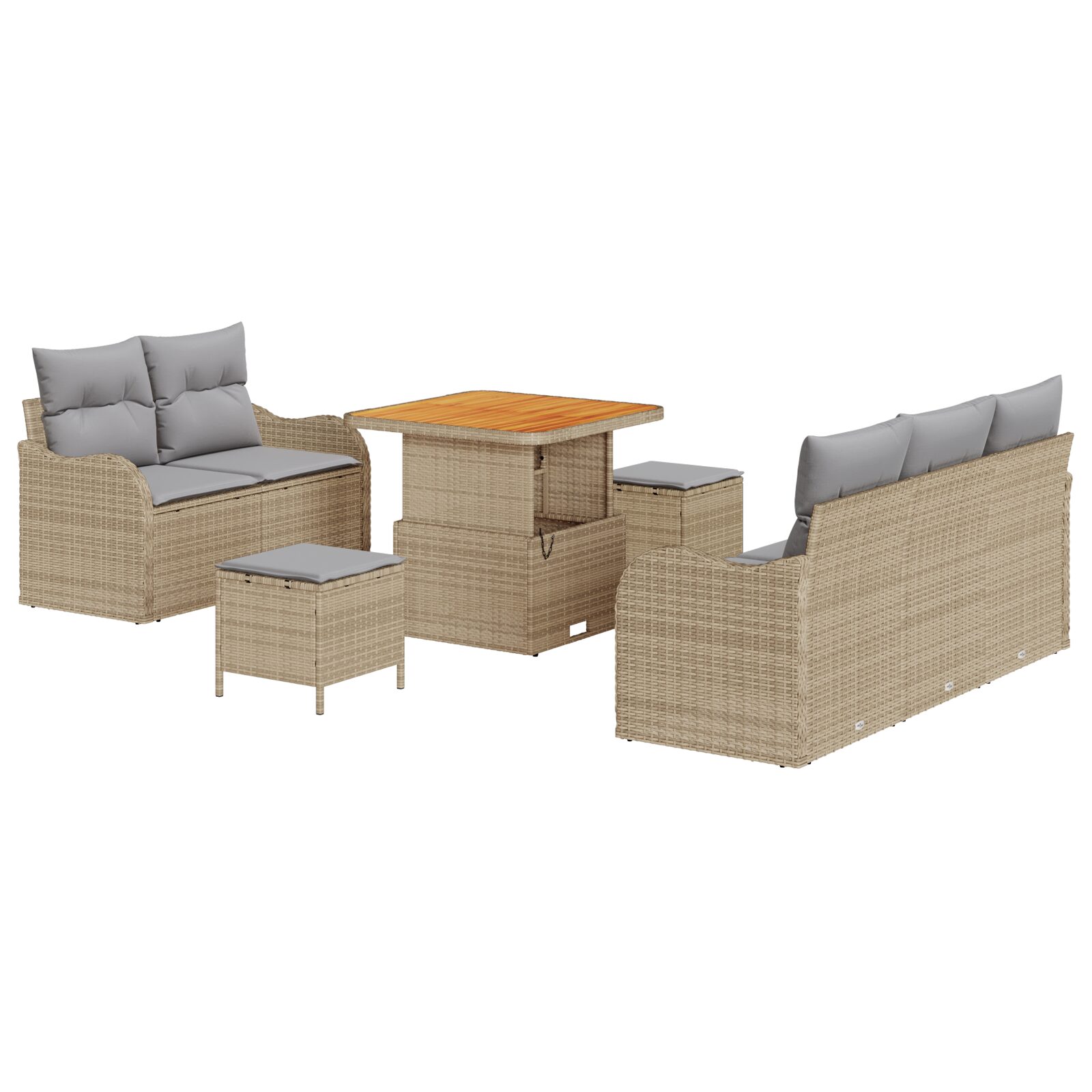 Set Divano Giardino 8 Pezzi con Cuscini Beige Rattan Polipropilene Acacia - immagine 2