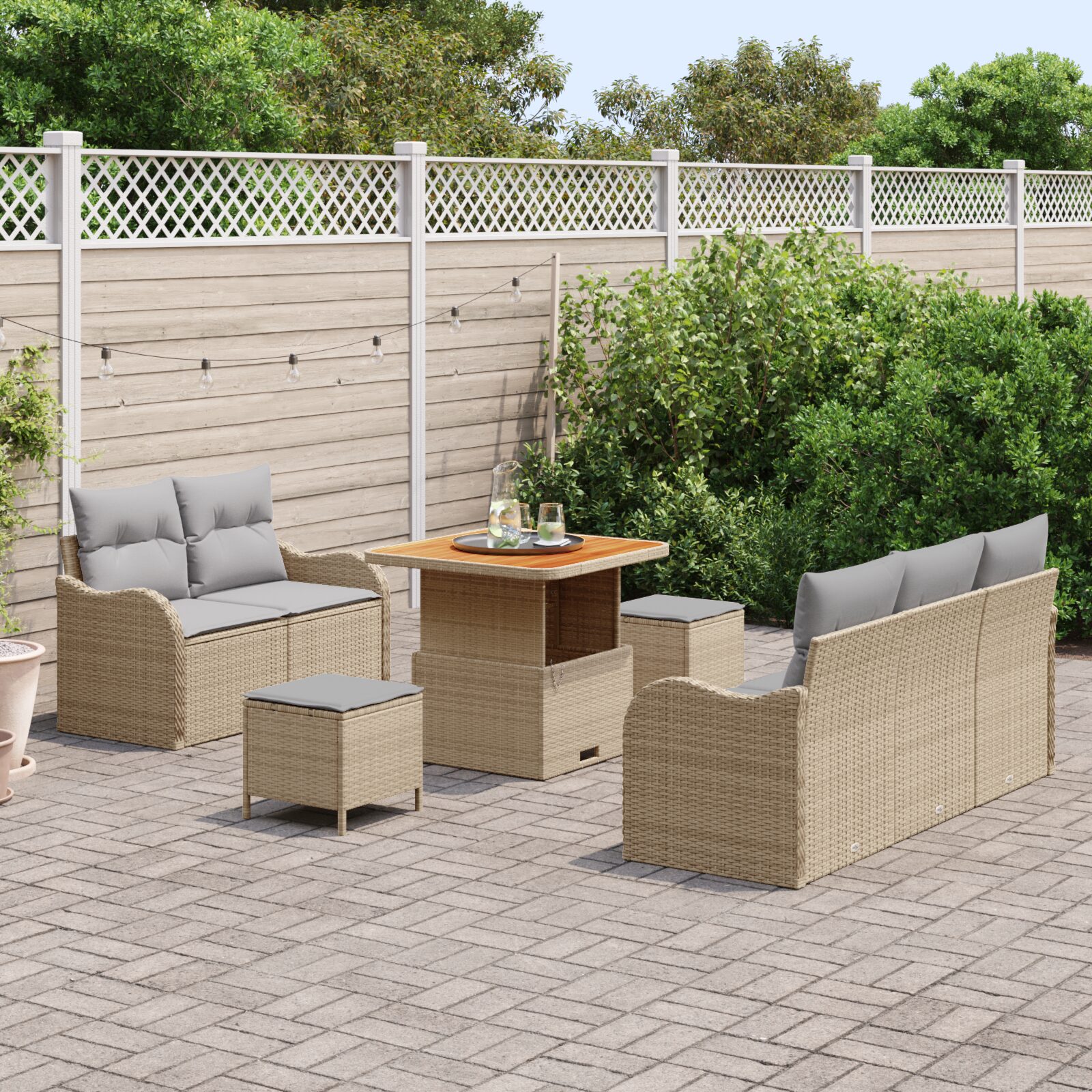 Set Divano Giardino 8 Pezzi con Cuscini Beige Rattan Polipropilene Acacia - immagine 3