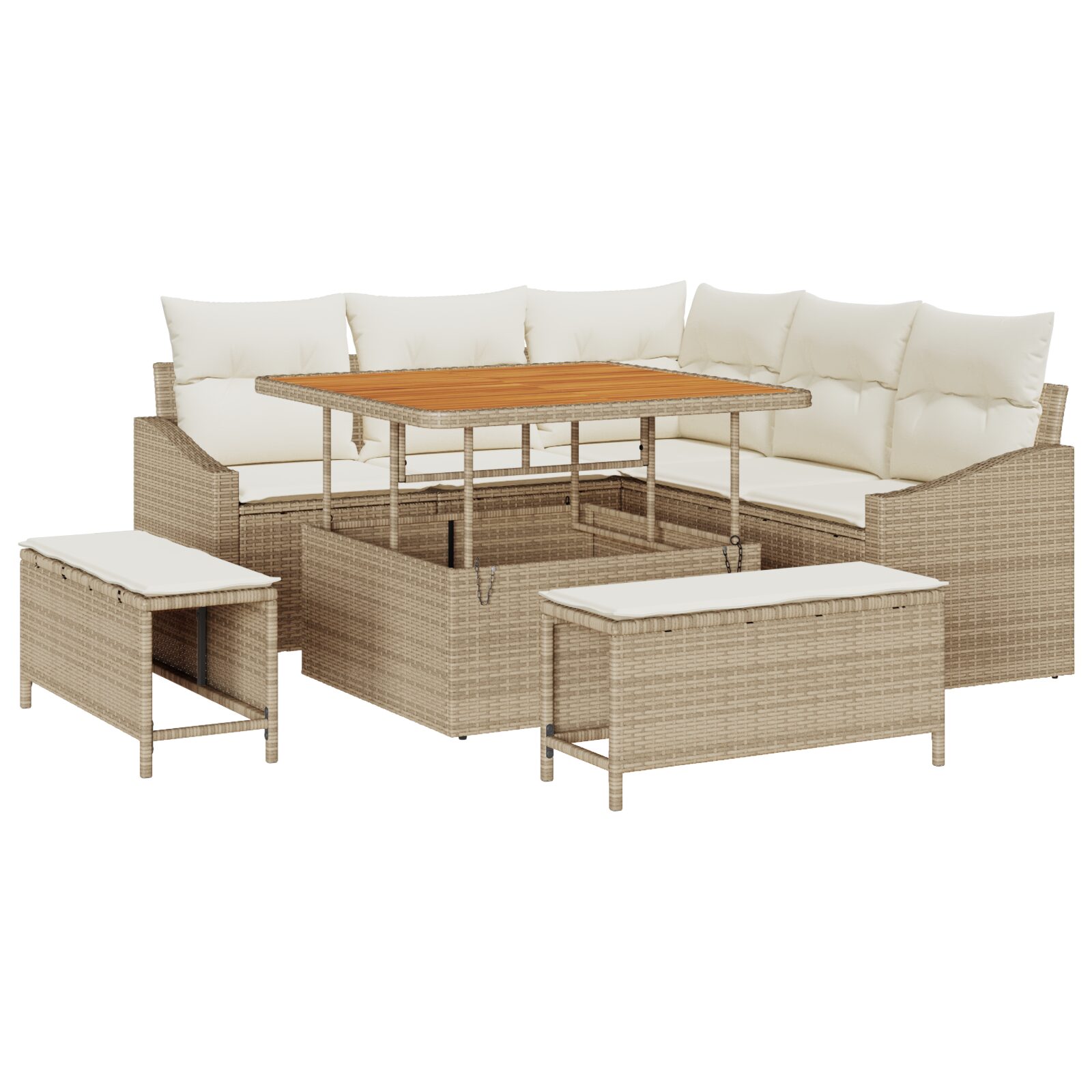 Set di divani da giardino 8 pezzi con cuscini beige in rattan polimerico Acacia - immagine 2