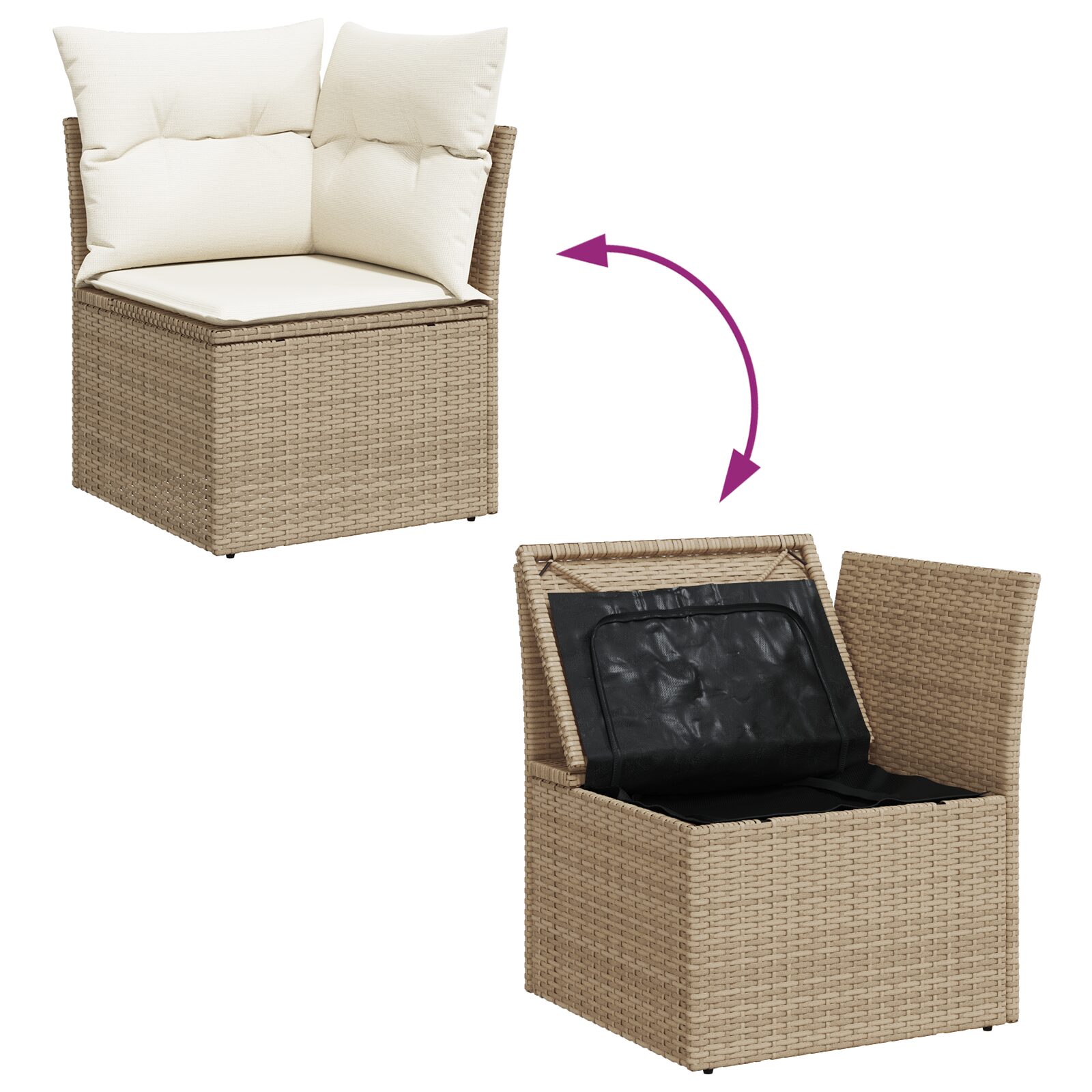 Set di divani da giardino 8 pezzi con cuscini beige in rattan polimerico Acacia - immagine 6
