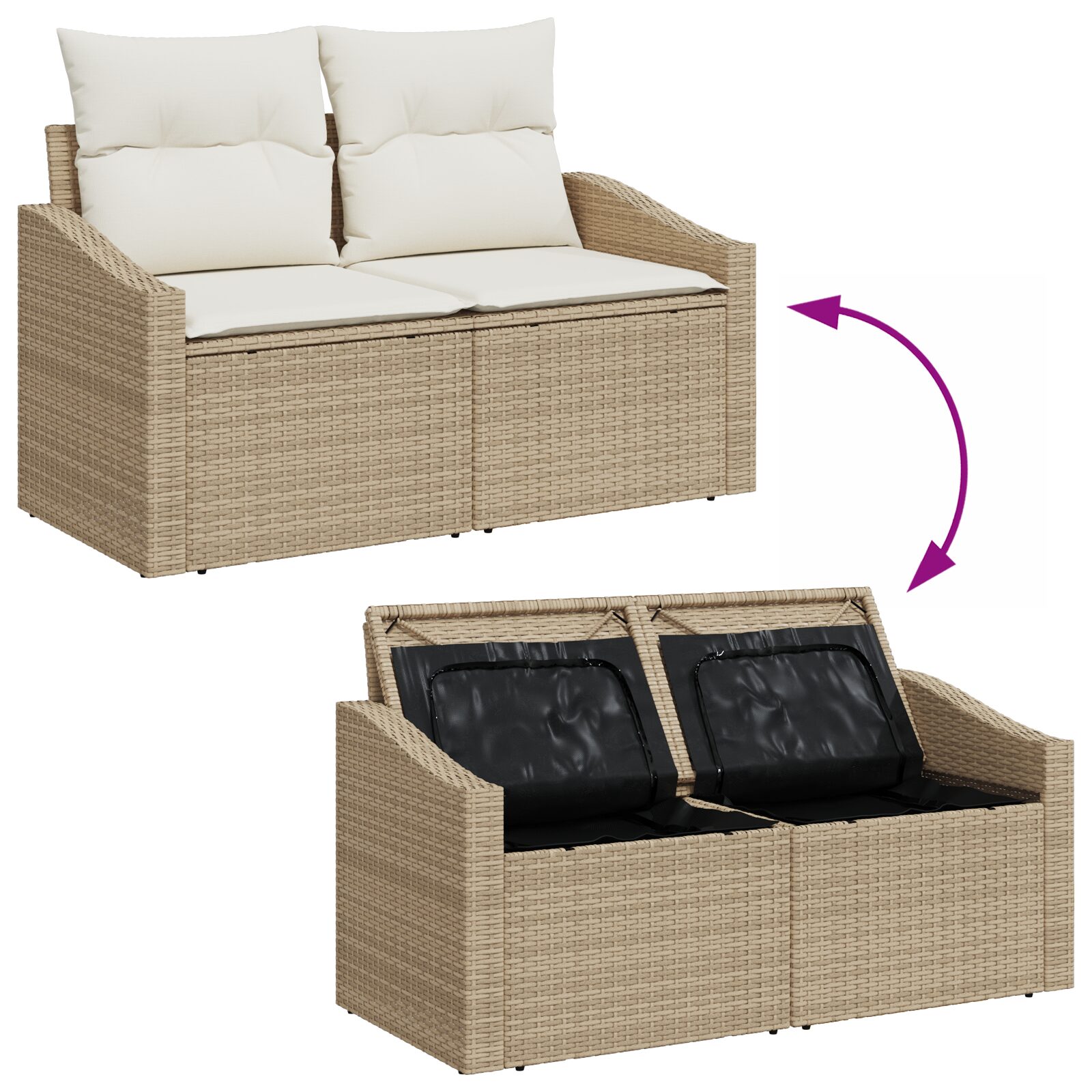 Set di divani da giardino 8 pezzi con cuscini beige in rattan polimerico Acacia - immagine 8