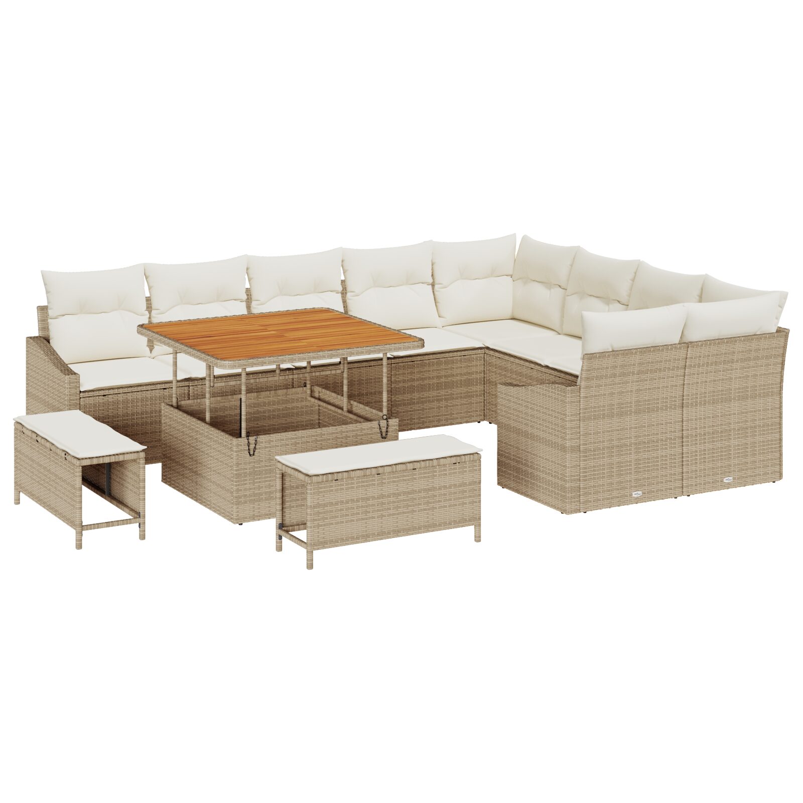 Set 12 Pezzi Divani Giardino con Cuscini Rattan Beige Poliestere Acacia - immagine 2