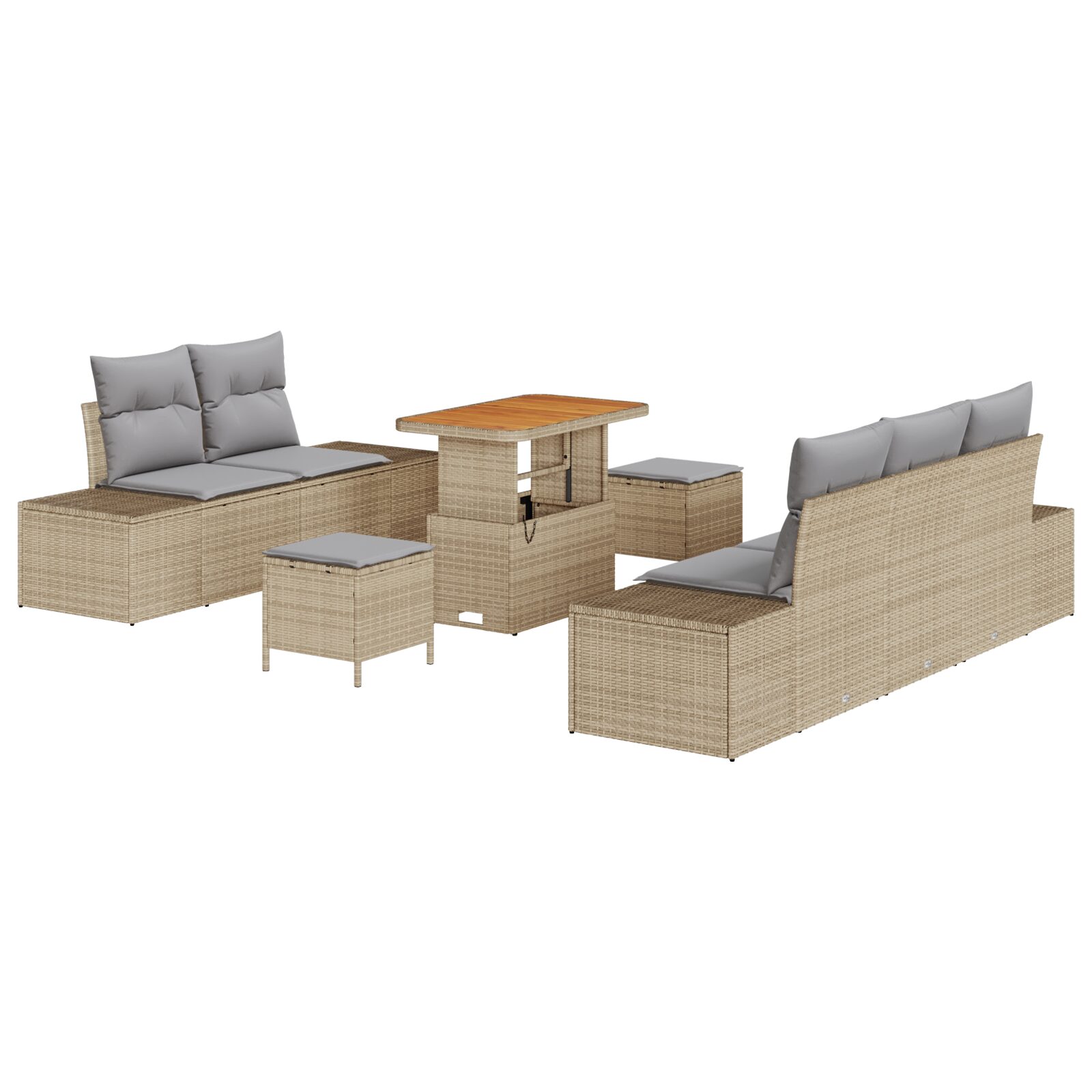 Set Divano da Giardino 8 Pezzi con Cuscini Beige Polyrattan Acacia - immagine 2