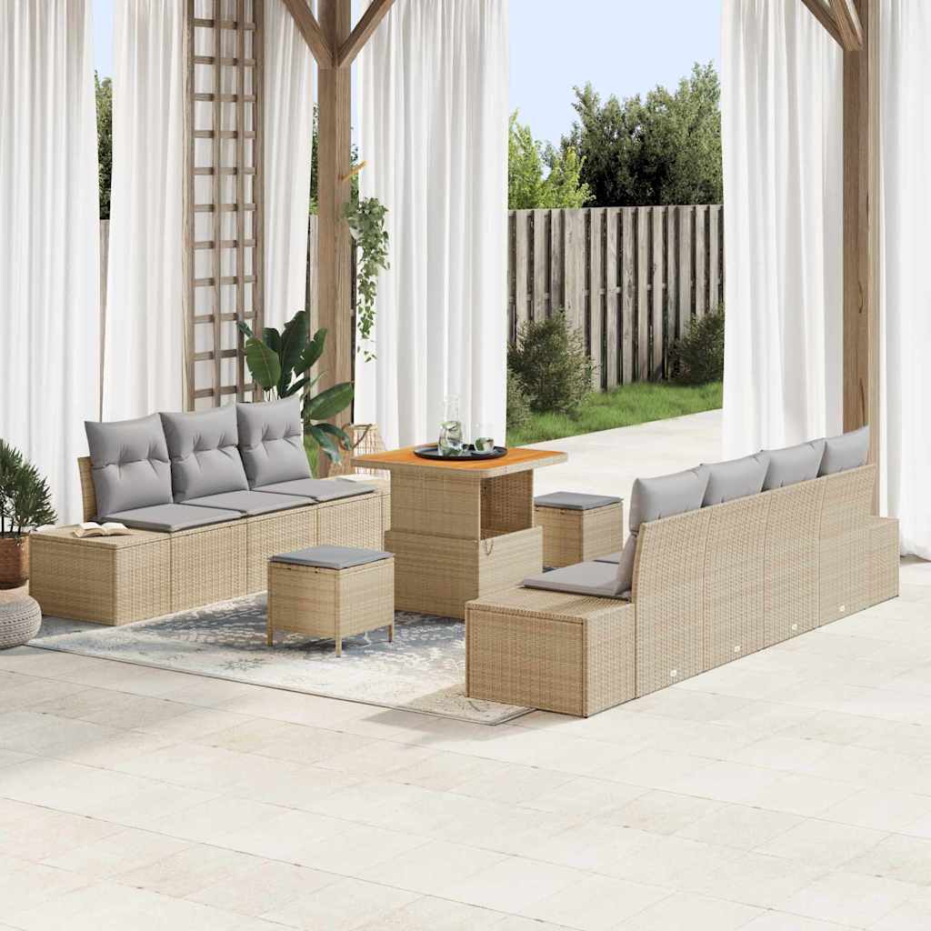 Set Divano da Giardino con cuscino 10 pcs Beige e Grigio Chiaro