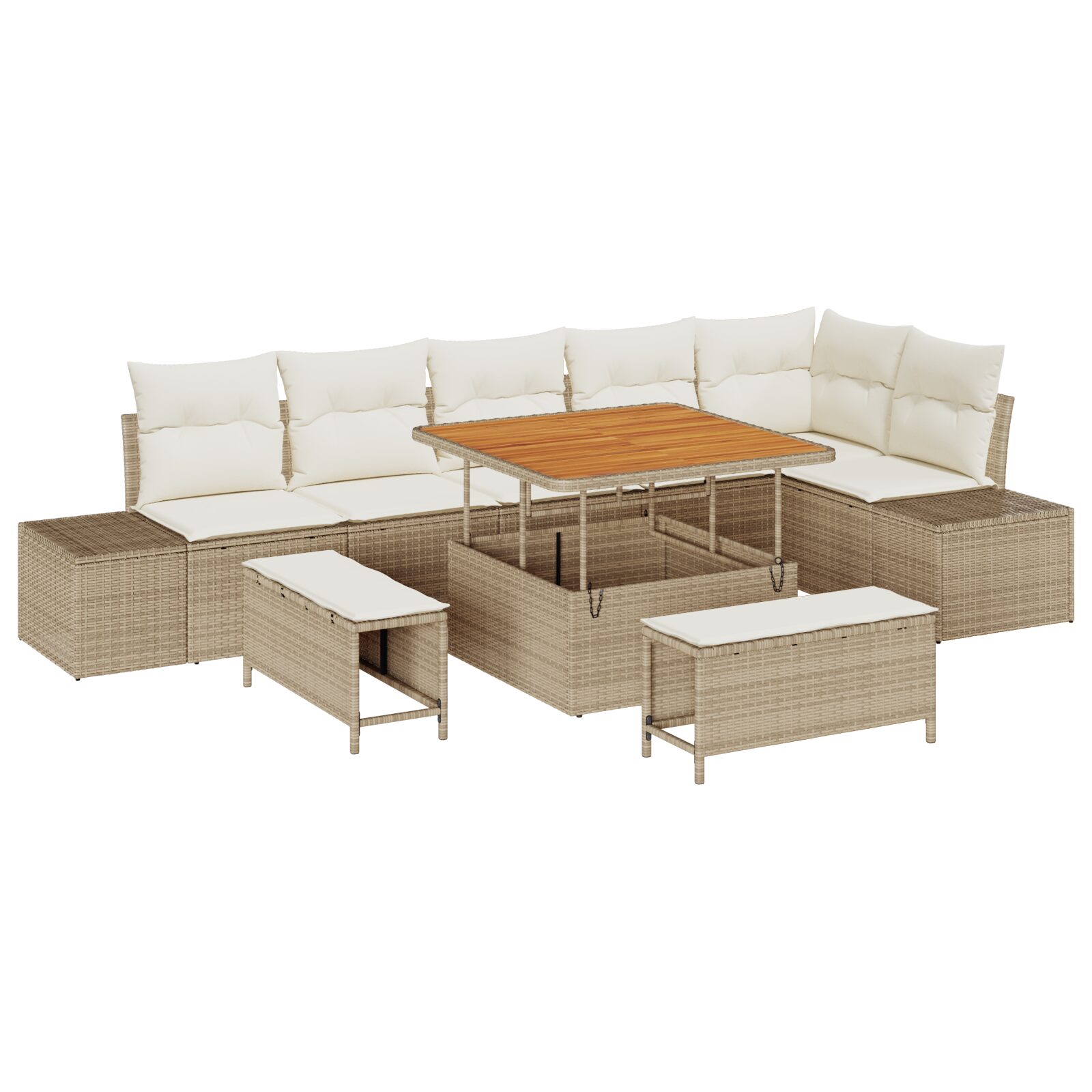 Set Divano da Giardino 9 Pezzi con Cuscini in Polyrattan Beige Acacia - immagine 2