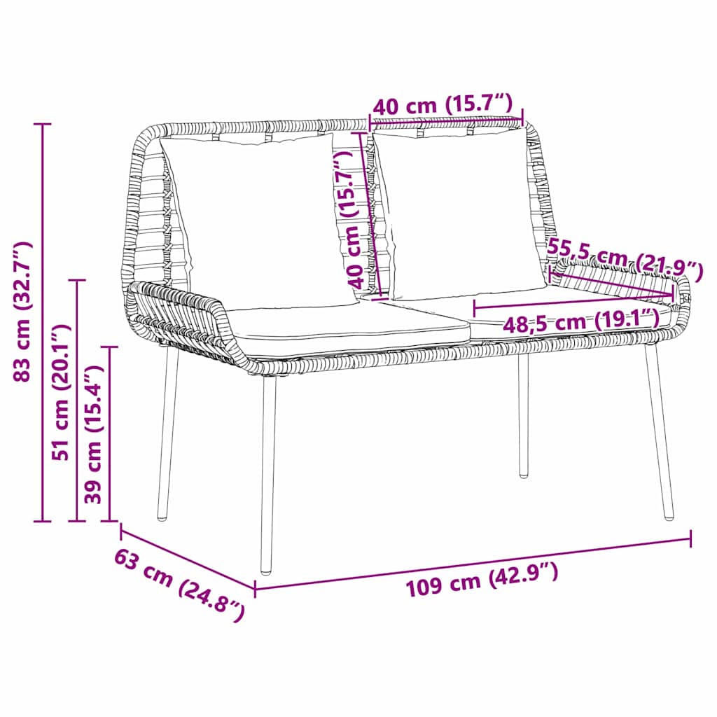 Panchina da giardino Nero, Antracite 109 x 63 x 83 cm - immagine 9