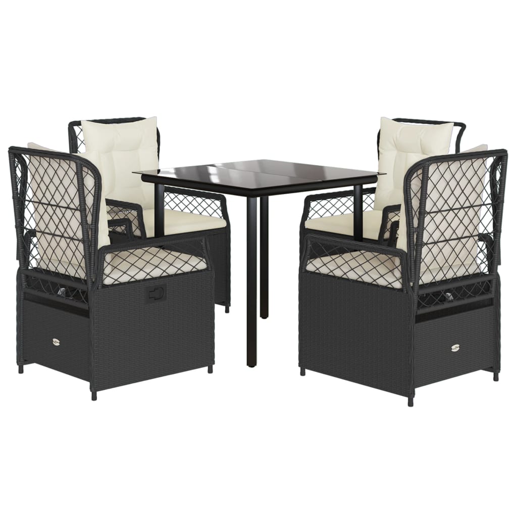 Set da Pranzo da Giardino 5 pz Nero con Cuscini in Polyrattan - immagine 2
