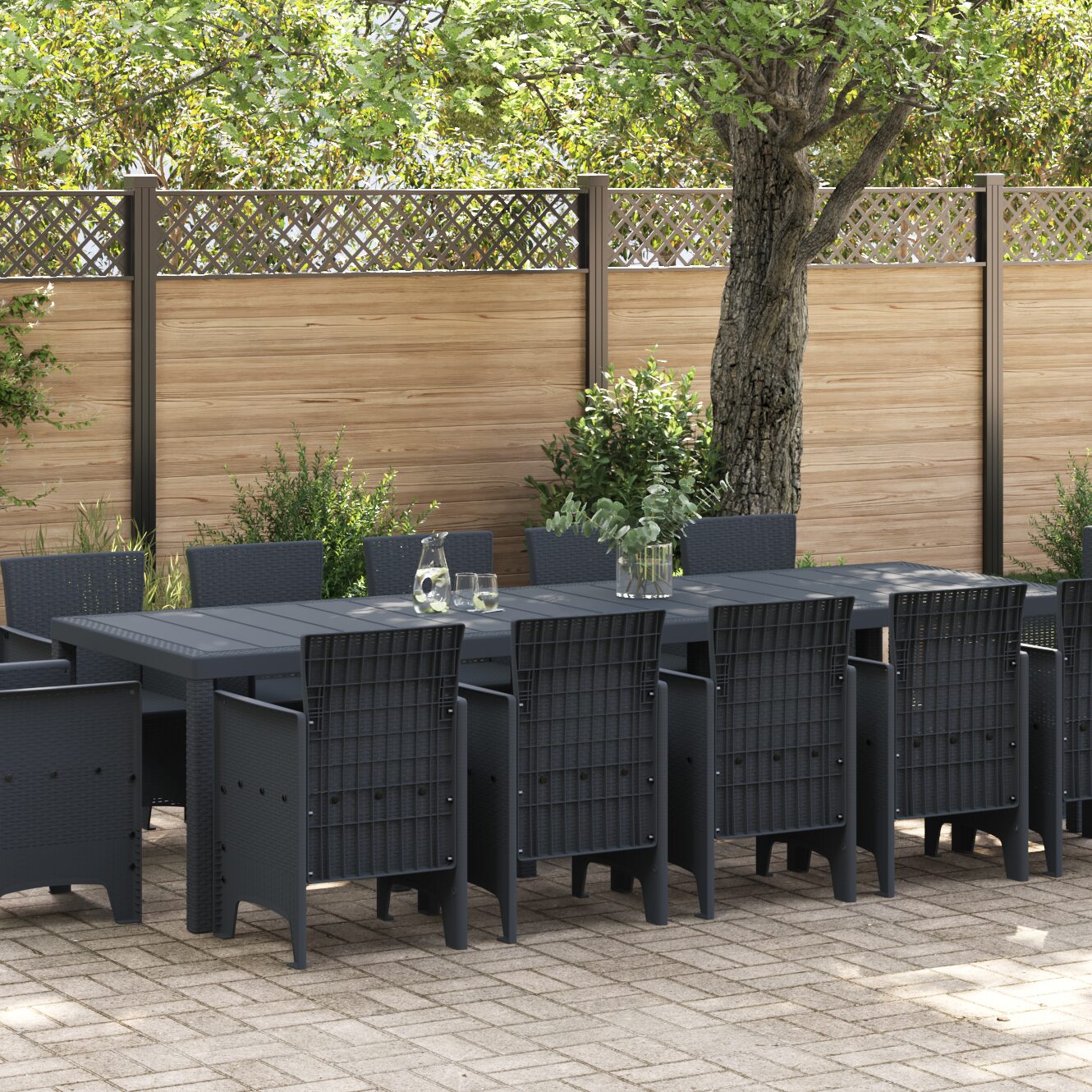 Set da Pranzo Giardino 13 Pezzi Antracite Poly Rattan