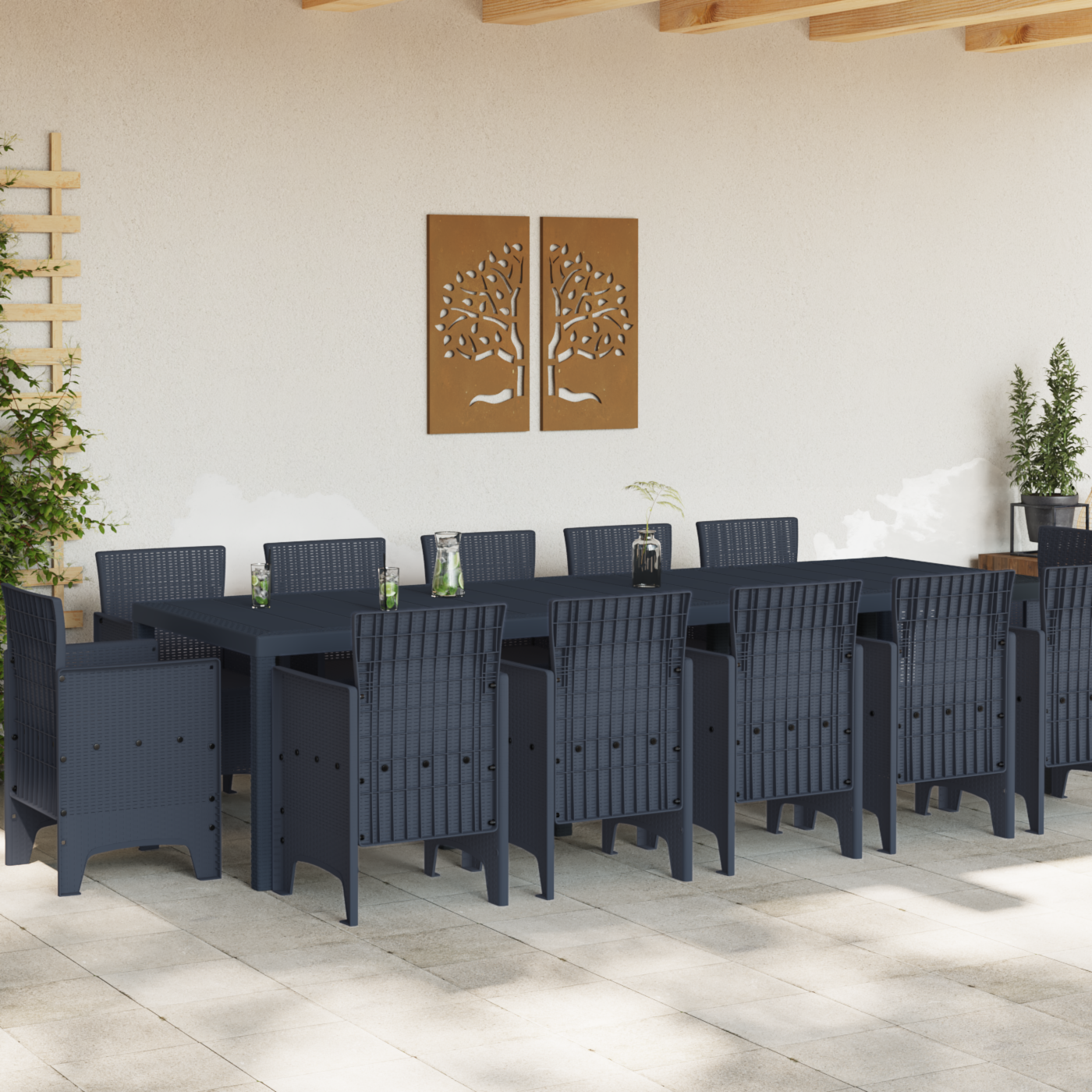 Set da Pranzo Giardino 13 Pezzi Antracite Poly Rattan - immagine 3