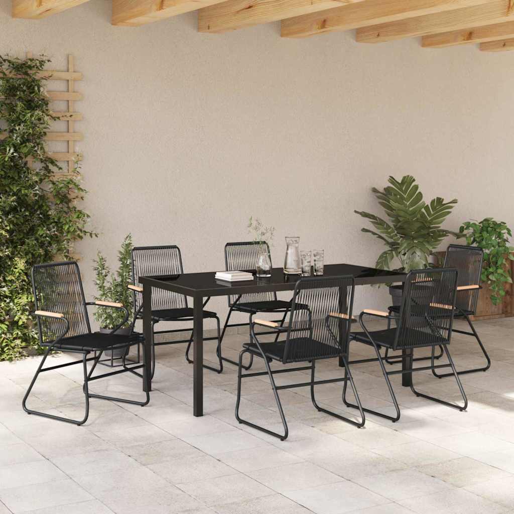Set da Pranzo per Giardino 5 pcs Nero Rattan in PVC - immagine 4