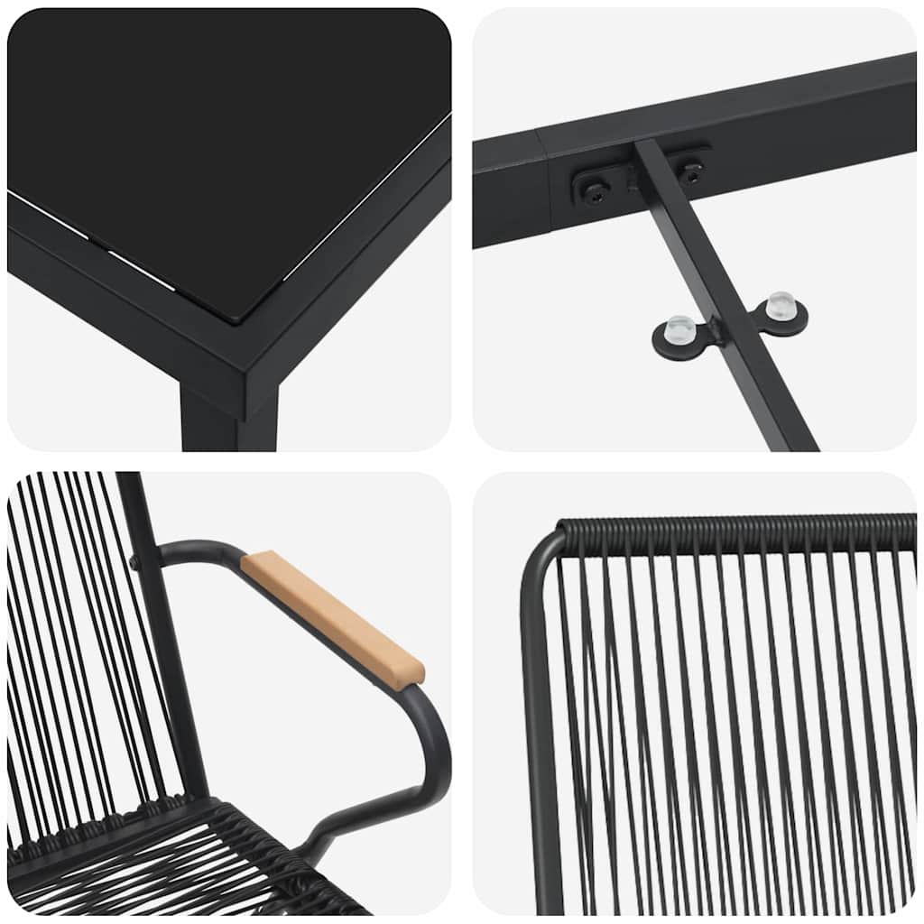 Set da Pranzo per Giardino 5 pcs Nero Rattan in PVC - immagine 9