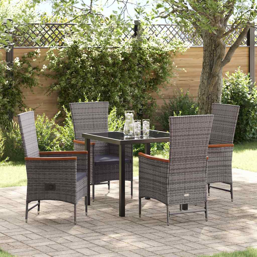 Set da Pranzo per Giardino con cuscino 3 pcs Grigio Poly Rattan