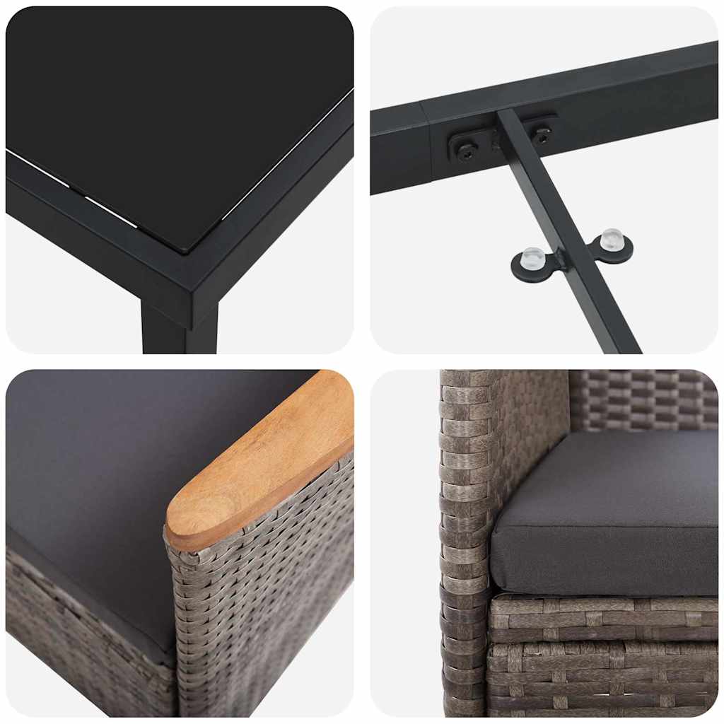 Set da Pranzo per Giardino con cuscino 3 pcs Grigio Poly Rattan - immagine 9