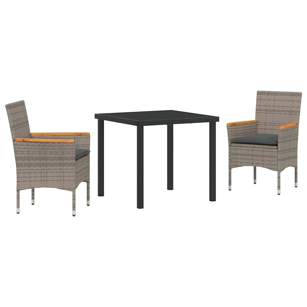 Set da Pranzo Giardino 3 Pezzi con Cuscini Grigio Rattan Sintetico - immagine 2