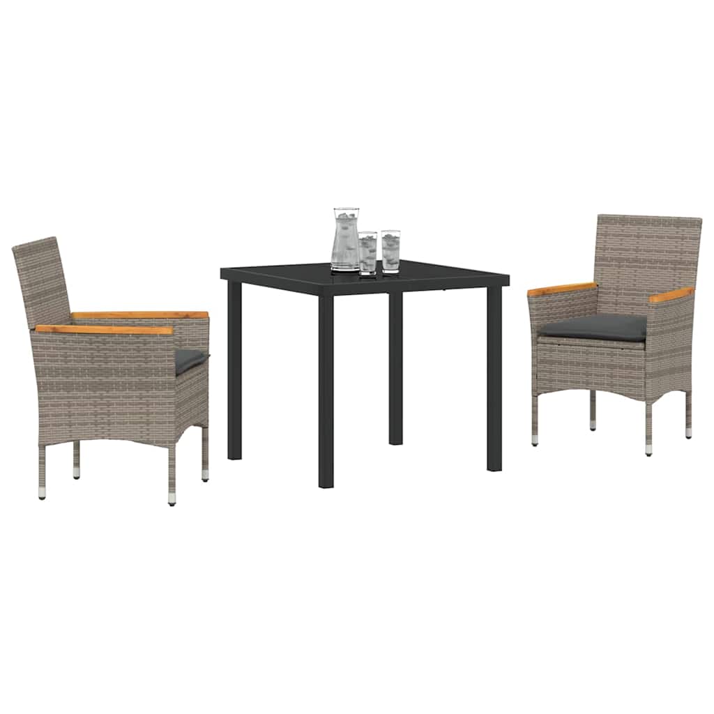 Set da Pranzo Giardino 3 Pezzi con Cuscini Grigio Rattan Sintetico - immagine 3