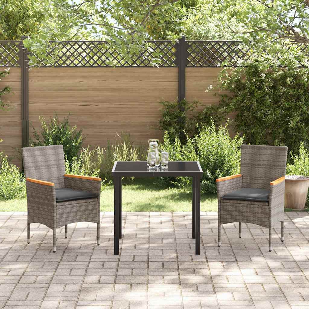 Set da Pranzo Giardino 3 Pezzi con Cuscini Grigio Rattan Sintetico - immagine 4
