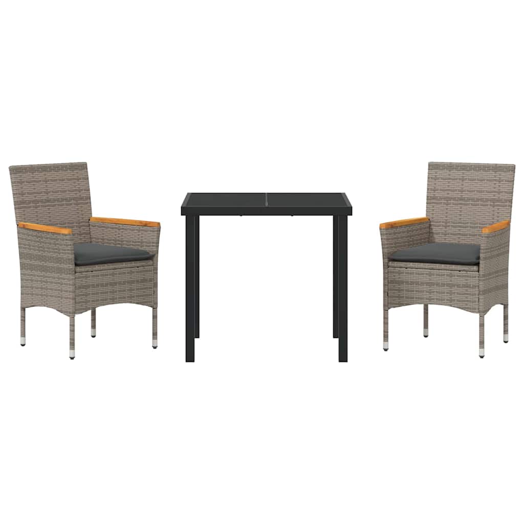 Set da Pranzo Giardino 3 Pezzi con Cuscini Grigio Rattan Sintetico - immagine 7