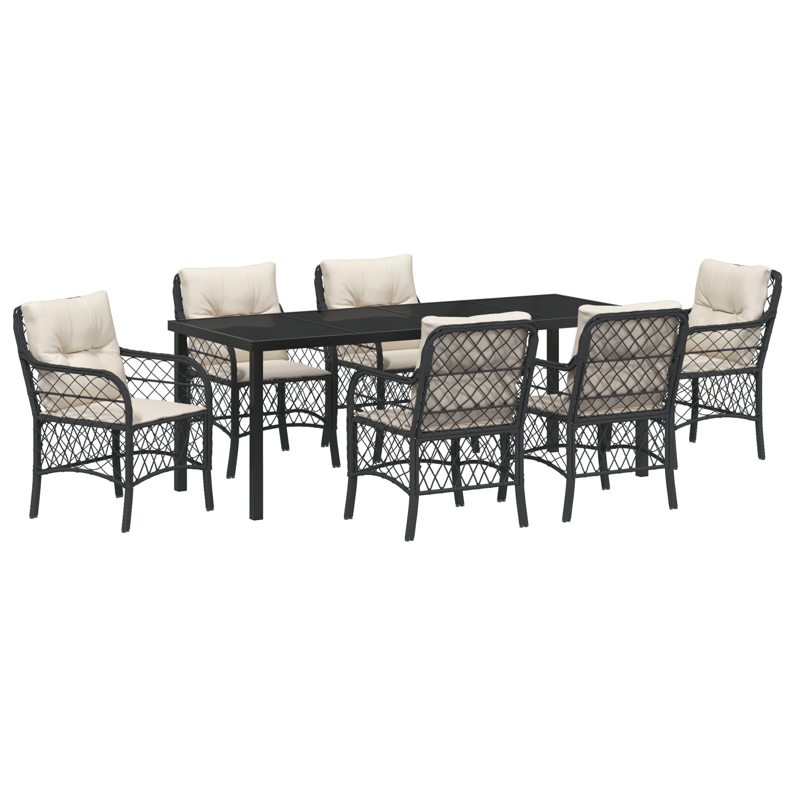 Set Pranzo Giardino 7 Pezzi con Cuscini Rattan Nero - immagine 2