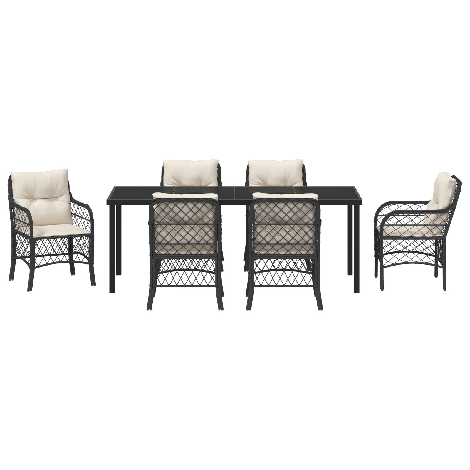Set Pranzo Giardino 7 Pezzi con Cuscini Rattan Nero - immagine 7
