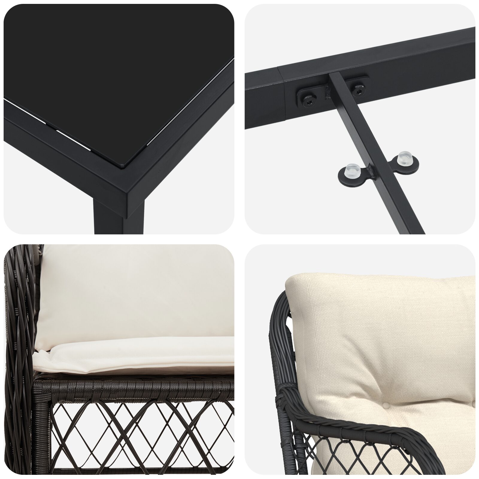 Set Pranzo Giardino 7 Pezzi con Cuscini Rattan Nero - immagine 9