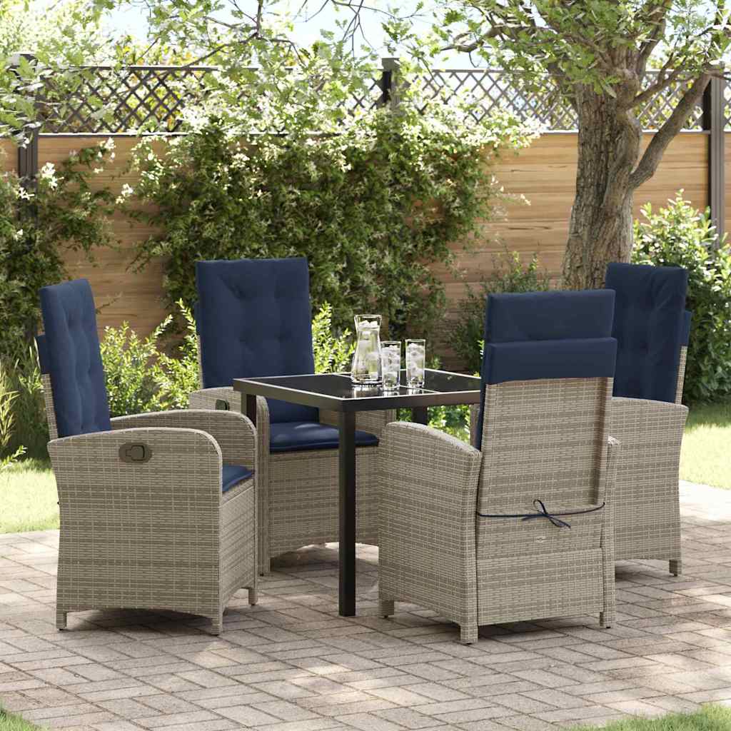 Set da Pranzo per Giardino 5 pcs Grigio polyrattan