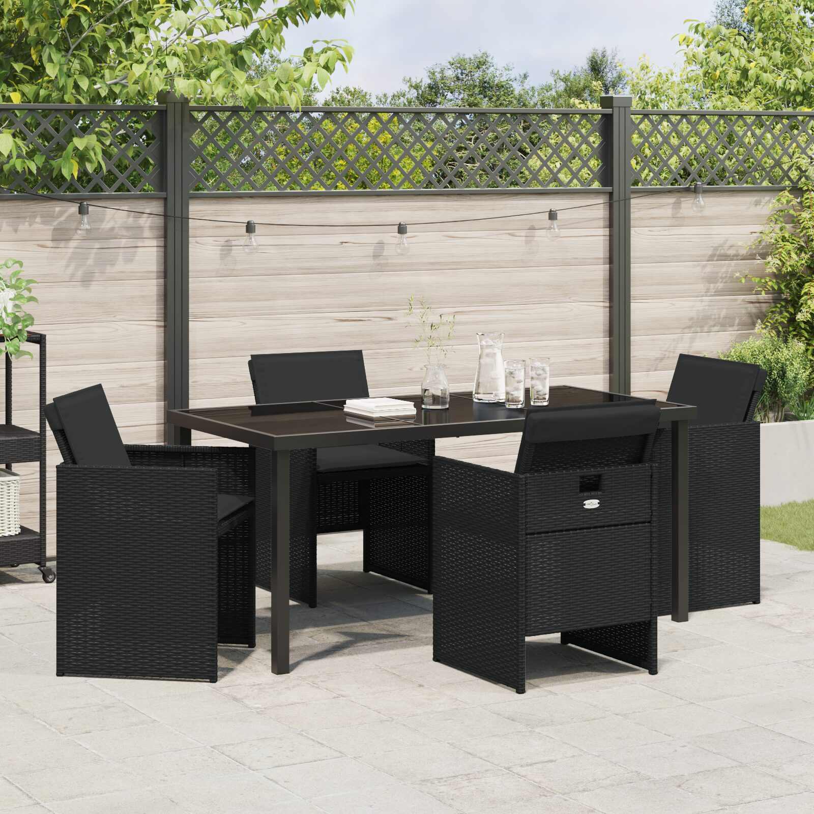 Set da Pranzo da Giardino da 5 Pezzi con Cuscini Nero Polyrattan - immagine 4