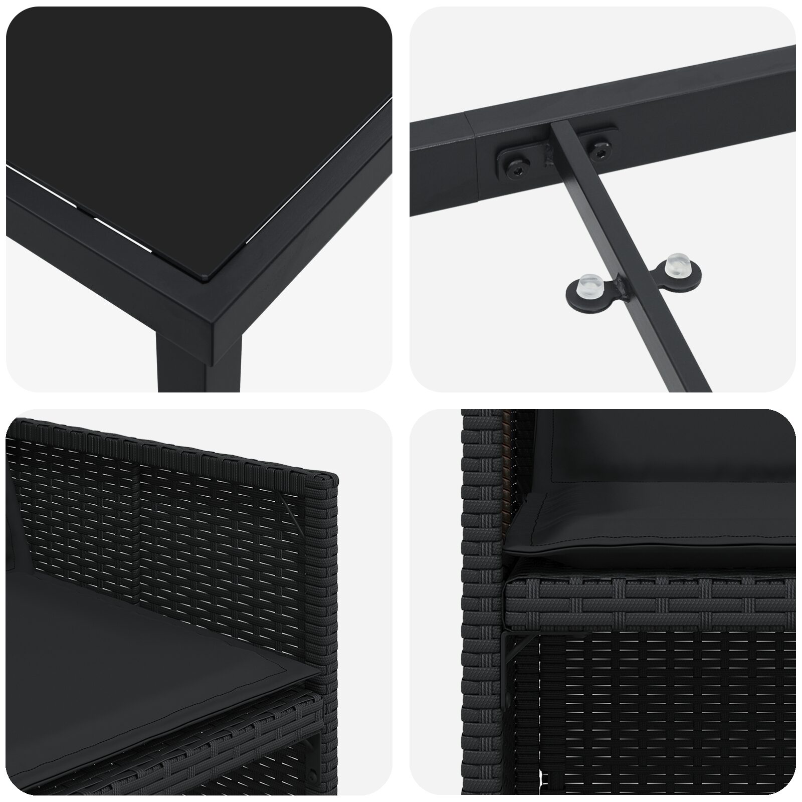 Set da Pranzo da Giardino da 5 Pezzi con Cuscini Nero Polyrattan - immagine 9