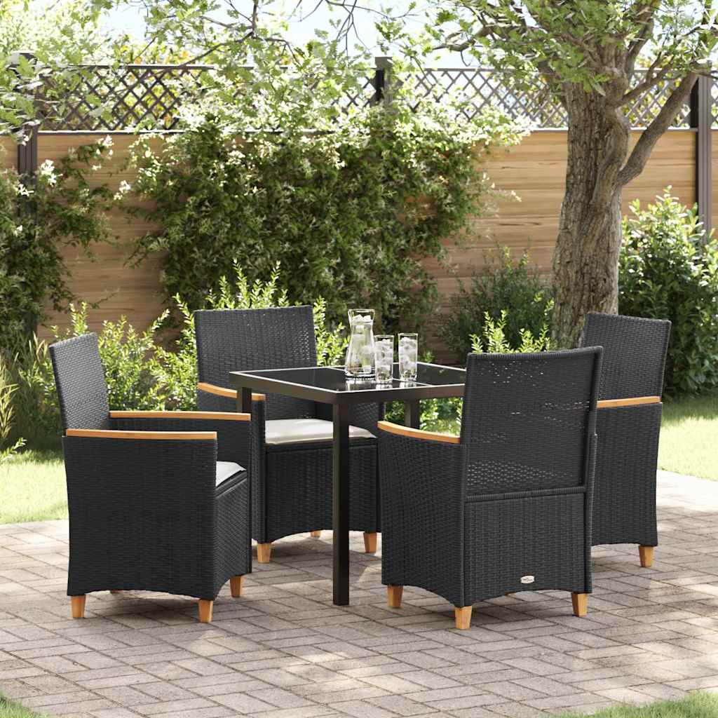 Set da Pranzo per Giardino 5 pcs Nero polyrattan