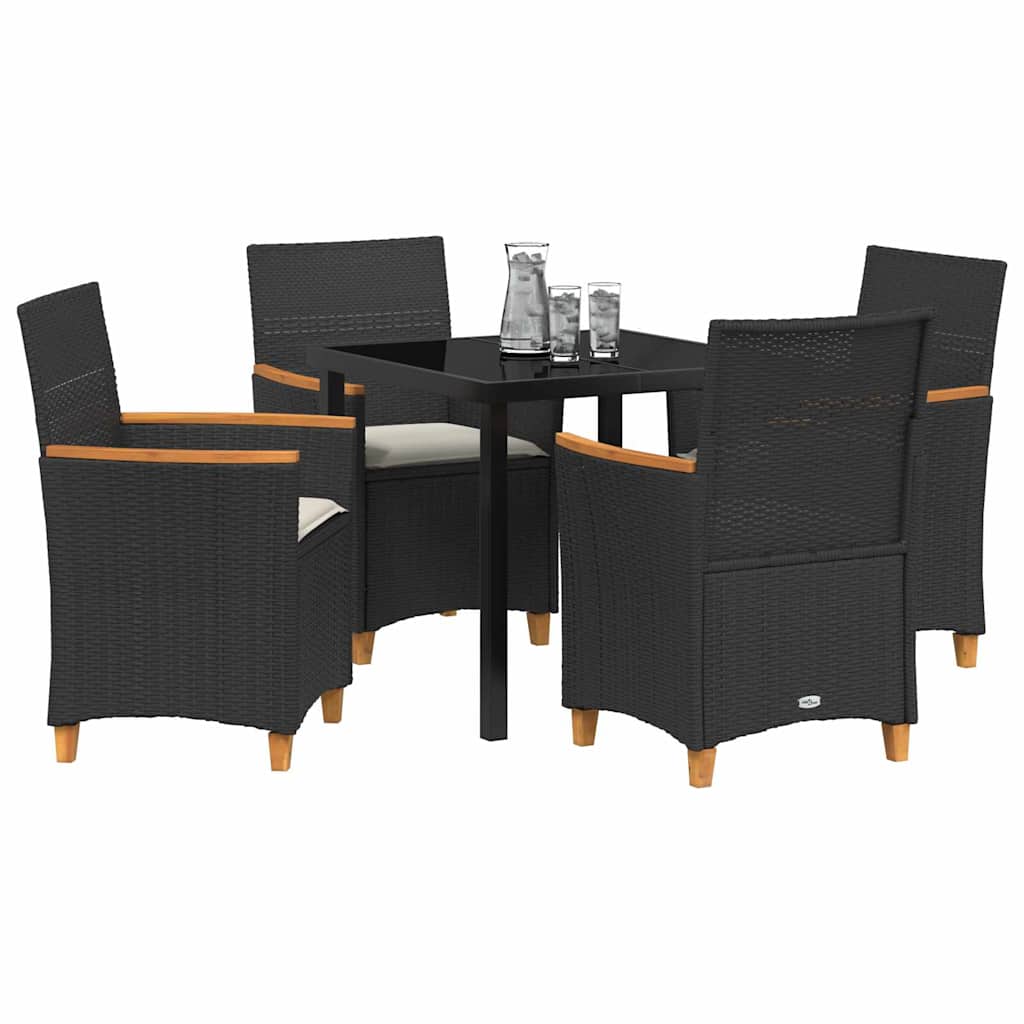Set da Pranzo per Giardino 5 pcs Nero polyrattan - immagine 3